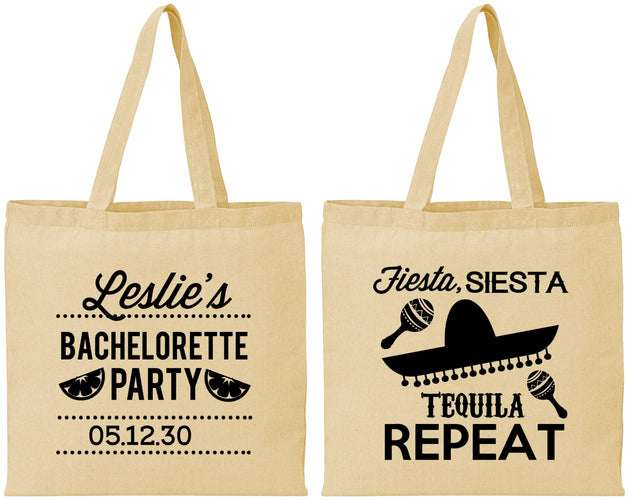 Personalized Bachelorette Cotton Tote Bags - Fiesta Siesta Tequila Repeat | 60003