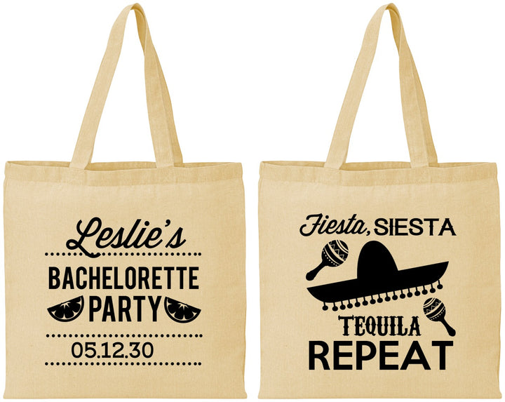 Personalized Bachelorette Cotton Tote Bags - Fiesta Siesta Tequila Repeat | 60003