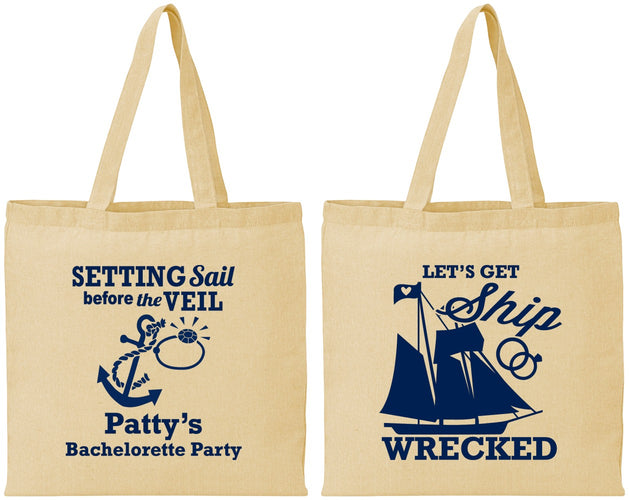 Personalized Bachelorette Cotton Tote Bags - Lets Get Ship Wrecked | 60011