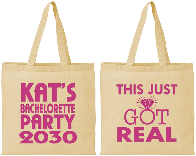 Personalized Bachelorette Cotton Tote Bags - This Just Got Real | 60013