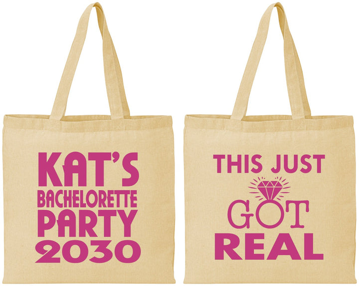 Personalized Bachelorette Cotton Tote Bags - This Just Got Real | 60013