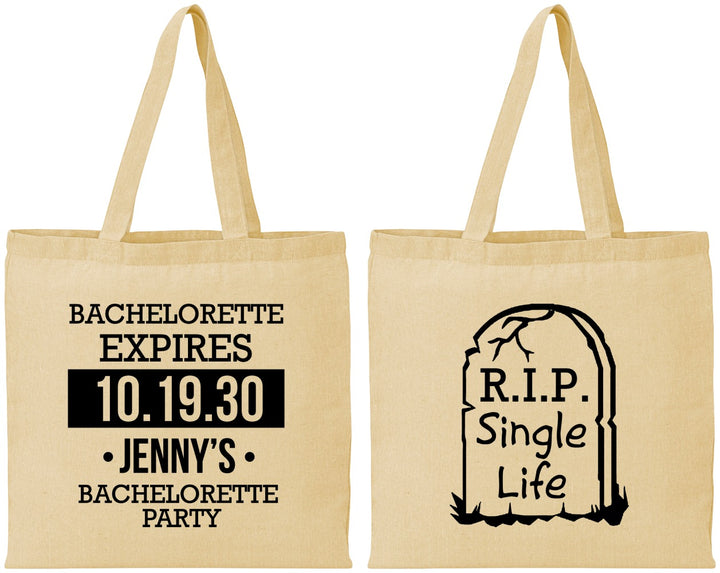 Personalized Bachelorette Cotton Tote Bags - Rip Single Life | 60014