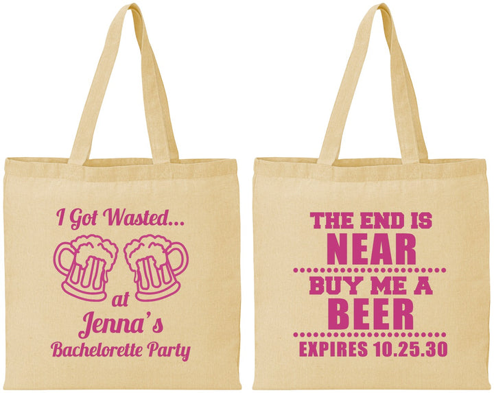 Personalized Bachelorette Cotton Tote Bags - I Got Wasted | 60015