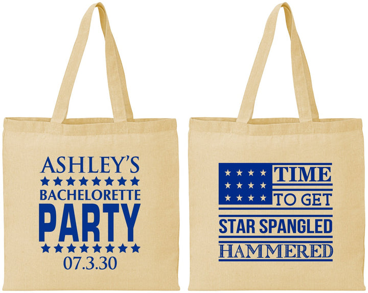 Personalized Bachelorette Cotton Tote Bags - Star Spangled Hammered | 60025