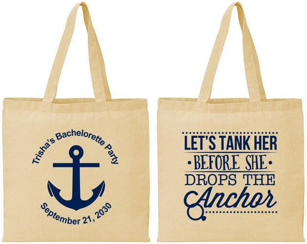 Personalized Bachelorette Cotton Tote Bags - Tank Her Drop Anchor | 60026