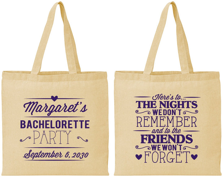 Personalized Bachelorette Cotton Tote Bags - Nights Remember | 60034