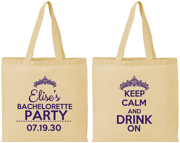 Personalized Bachelorette Cotton Tote Bags - Keep Calm Drink On | 60036