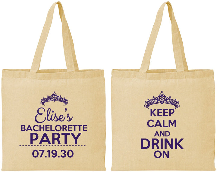 Personalized Bachelorette Cotton Tote Bags - Keep Calm Drink On | 60036