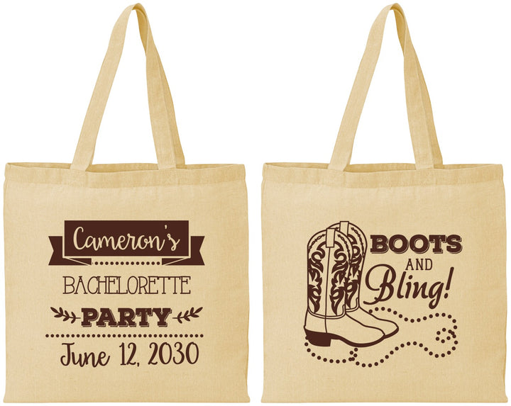 Personalized Bachelorette Cotton Tote Bags - Boots And Bling | 60044