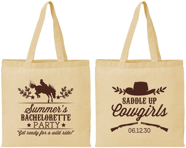 Personalized Bachelorette Cotton Tote Bags - Saddle Up Cowgirls | 60045