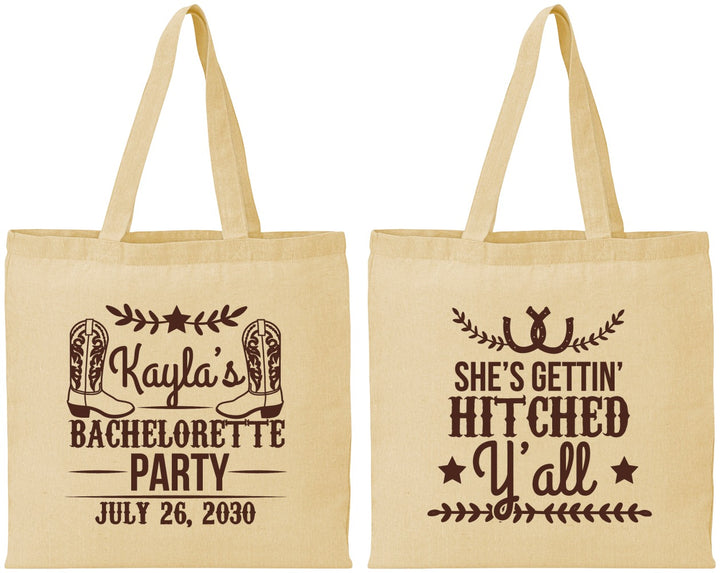 Personalized Bachelorette Cotton Tote Bags - Getting Hitched Yall | 60047
