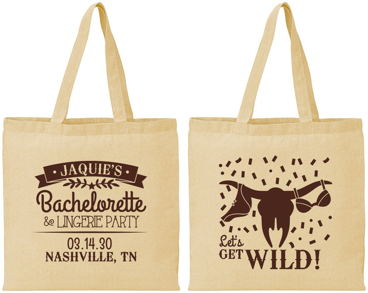 Personalized Bachelorette Cotton Tote Bags - Lets Get Wild Cowgirl | 60048