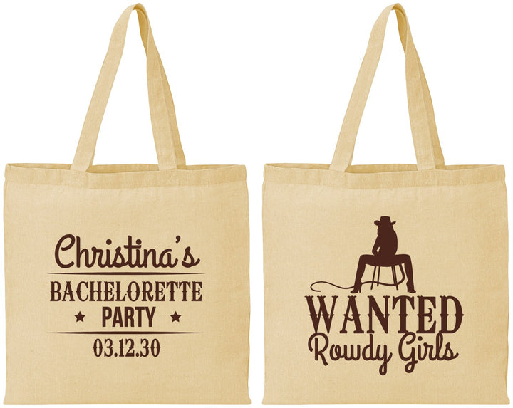Personalized Bachelorette Cotton Tote Bags - Wanted Rowdy Girls | 60049