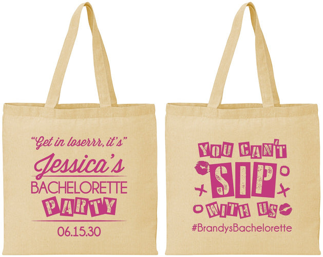 Personalized Bachelorette Cotton Tote Bags - Cant Sip With Us | 60051