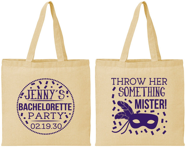 Personalized Bachelorette Cotton Tote Bags - Mardi Gras | 60055