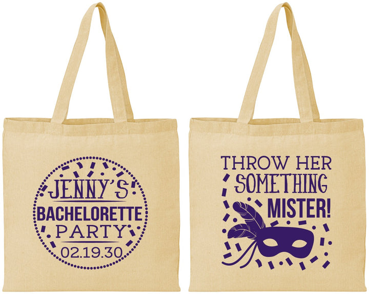 Personalized Bachelorette Cotton Tote Bags - Mardi Gras | 60055