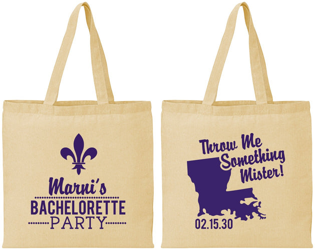 Personalized Bachelorette Cotton Tote Bags - Mardi Gras | 60056