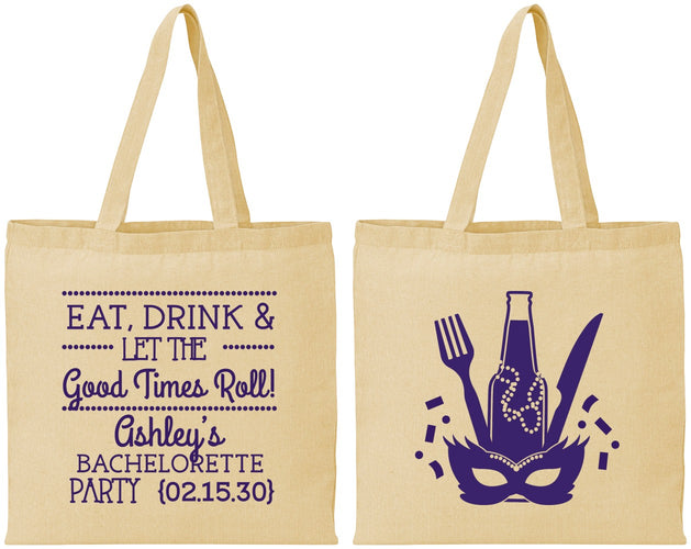 Personalized Bachelorette Cotton Tote Bags - Mardi Gras | 60057