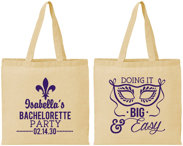Personalized Bachelorette Cotton Tote Bags - Mardi Gras | 60059