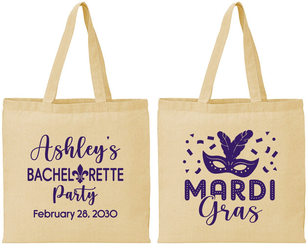 Personalized Bachelorette Cotton Tote Bags - Mardi Gras | 60060