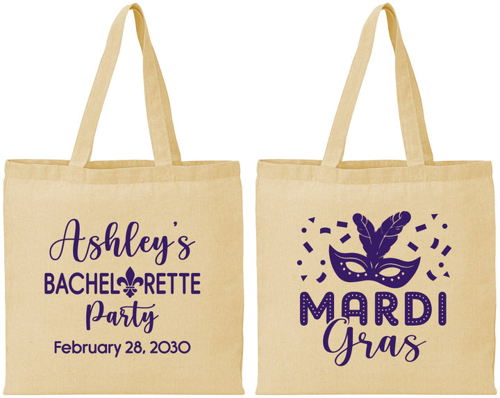 Personalized Bachelorette Cotton Tote Bags - Mardi Gras | 60060