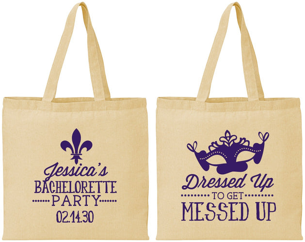 Personalized Bachelorette Cotton Tote Bags - Mardi Gras | 60061