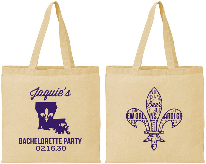 Personalized Bachelorette Cotton Tote Bags - Mardi Gras | 60062