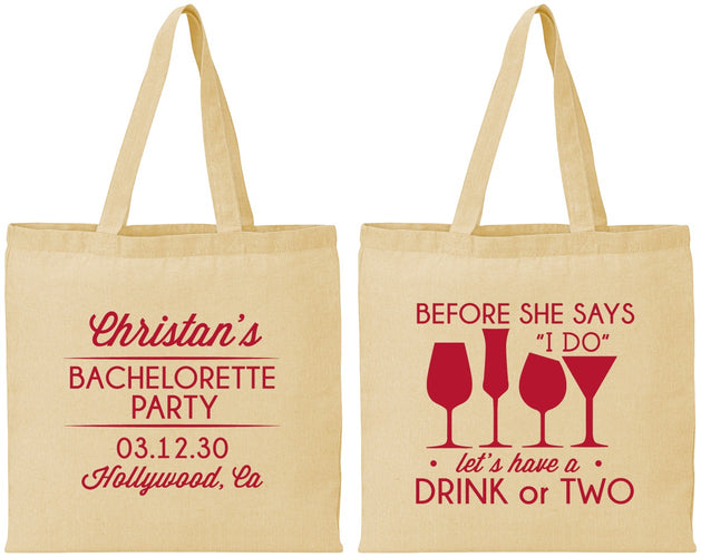 Personalized Bachelorette Cotton Tote Bags - Before She Says I Do | 60064