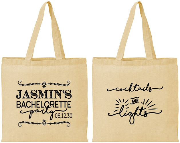 Personalized Bachelorette Cotton Tote Bags - Cocktails And Lights | 60065