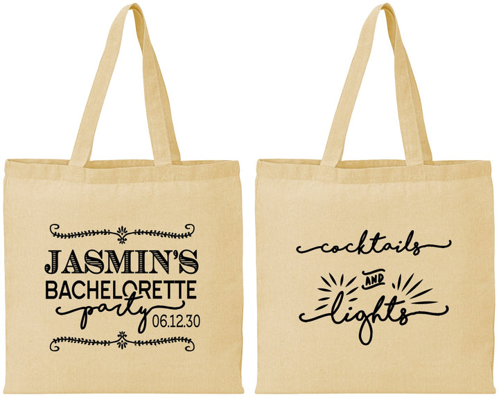 Personalized Bachelorette Cotton Tote Bags - Cocktails And Lights | 60065