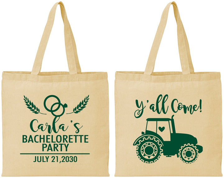 Personalized Bachelorette Cotton Tote Bags - Tractor Farm | 60070