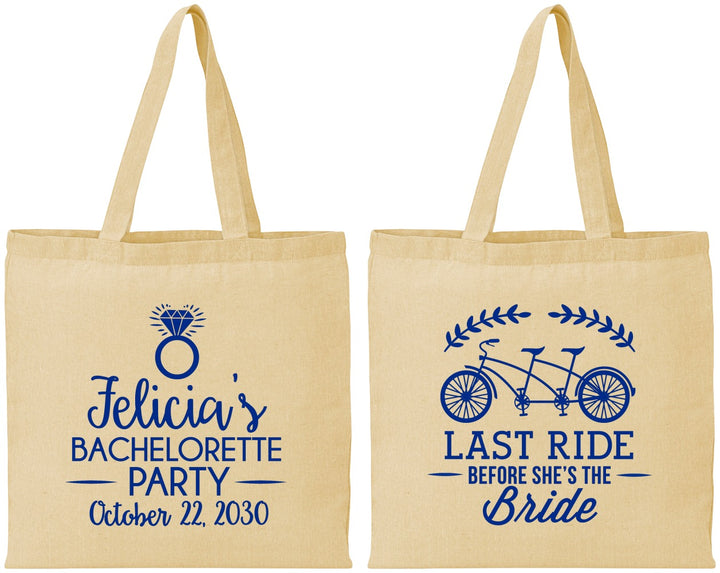Personalized Bachelorette Cotton Tote Bags - Last Ride Before Bride | 60073