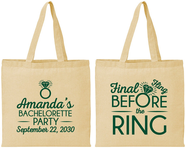 Personalized Bachelorette Cotton Tote Bags - Final Fling Before The Ring | 60074