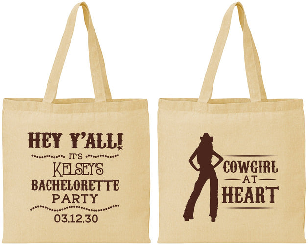 Personalized Bachelorette Cotton Tote Bags - Cowgirl At Heart | 60079