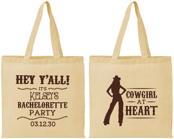 Personalized Bachelorette Cotton Tote Bags - Cowgirl At Heart | 60079