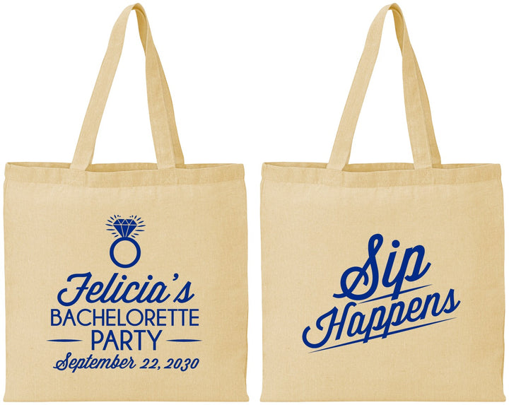 Personalized Bachelorette Cotton Tote Bags - Sip Happens | 60081