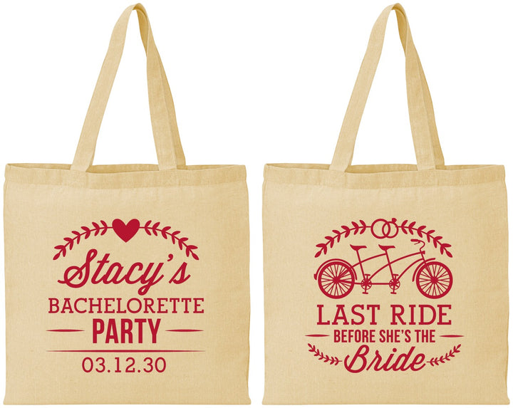 Personalized Bachelorette Cotton Tote Bags - Last Ride Before Bride | 60093