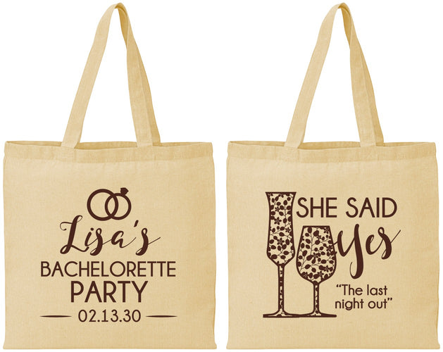 Personalized Bachelorette Cotton Tote Bags - The Last Night Out | 60097