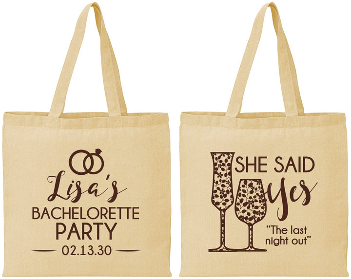 Personalized Bachelorette Cotton Tote Bags - The Last Night Out | 60097