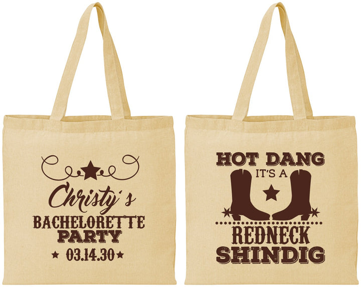Personalized Bachelorette Cotton Tote Bags - Redneck Shindig | 60100