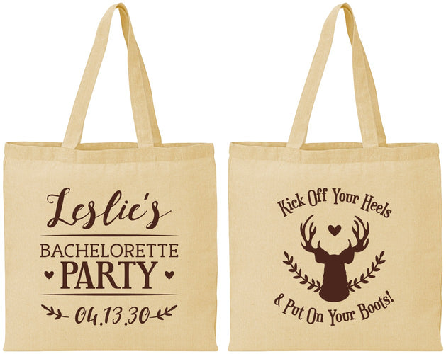Personalized Bachelorette Cotton Tote Bags - Deer Heels Boots | 60102