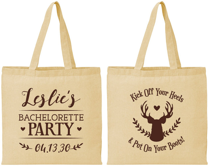 Personalized Bachelorette Cotton Tote Bags - Deer Heels Boots | 60102