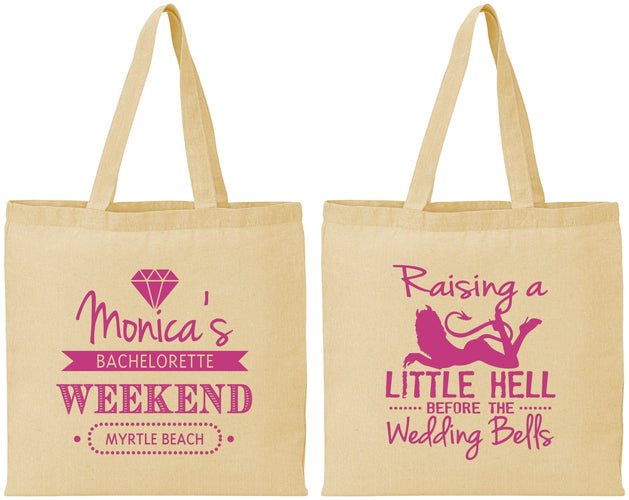 Personalized Bachelorette Cotton Tote Bags - Raising A Little Hell | 60103