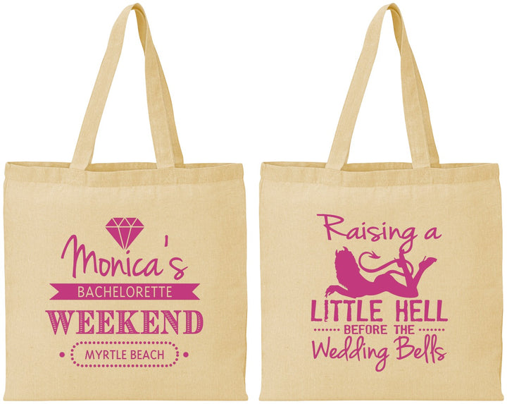 Personalized Bachelorette Cotton Tote Bags - Raising A Little Hell | 60103