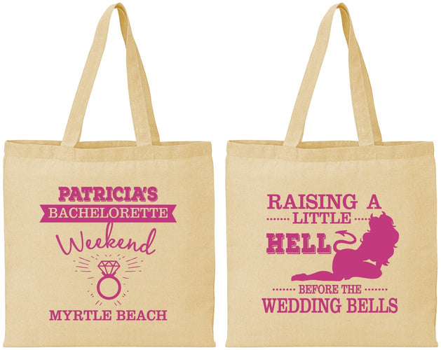 Personalized Bachelorette Cotton Tote Bags - Raising A Little Hell | 60104