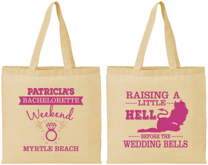 Personalized Bachelorette Cotton Tote Bags - Raising A Little Hell | 60104