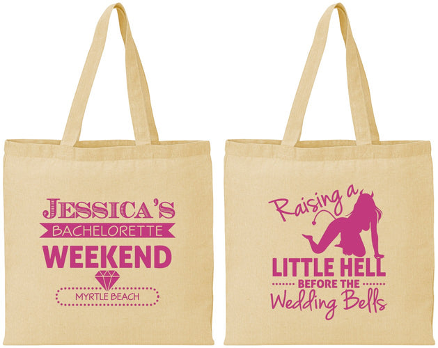 Personalized Bachelorette Cotton Tote Bags - Raising A Little Hell | 60105