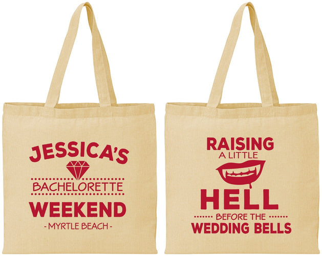 Personalized Bachelorette Cotton Tote Bags - Raising A Little Hell | 60106
