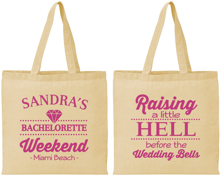 Personalized Bachelorette Cotton Tote Bags - Raising A Little Hell | 60108