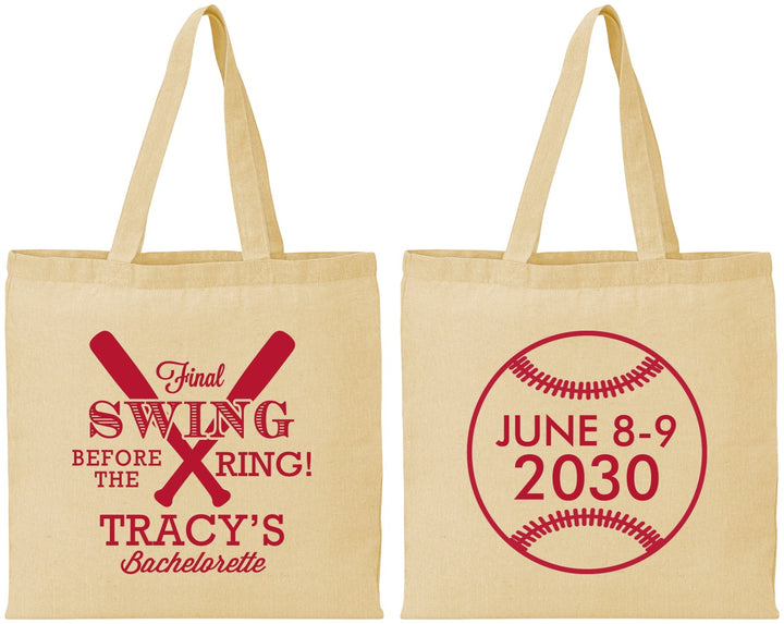 Personalized Bachelorette Cotton Tote Bags - Final Swing Before Ring | 60109
